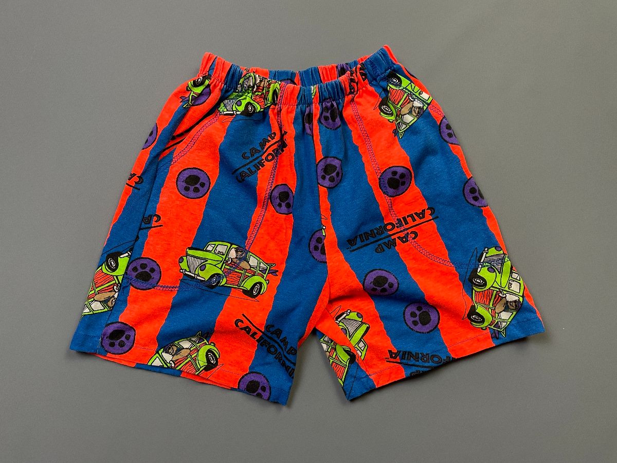 product details: FUN 1980S DEADSTOCK COTTON CAMP CALIFORNIA WOODIE WAGON PRINT SHORTS photo
