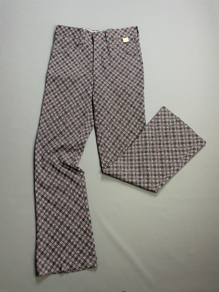 product details: KILLER 1970S DEADSTOCK PLAID POLYESTER FLARED PANTS photo