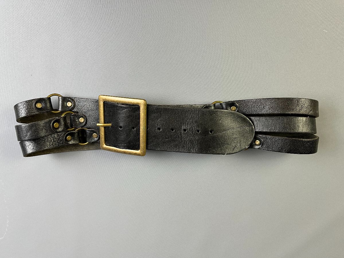 product details: UNIQUE MULTI STRAPPED LEATHER WAIST BELT BRASS SQUARED BUCKLES photo