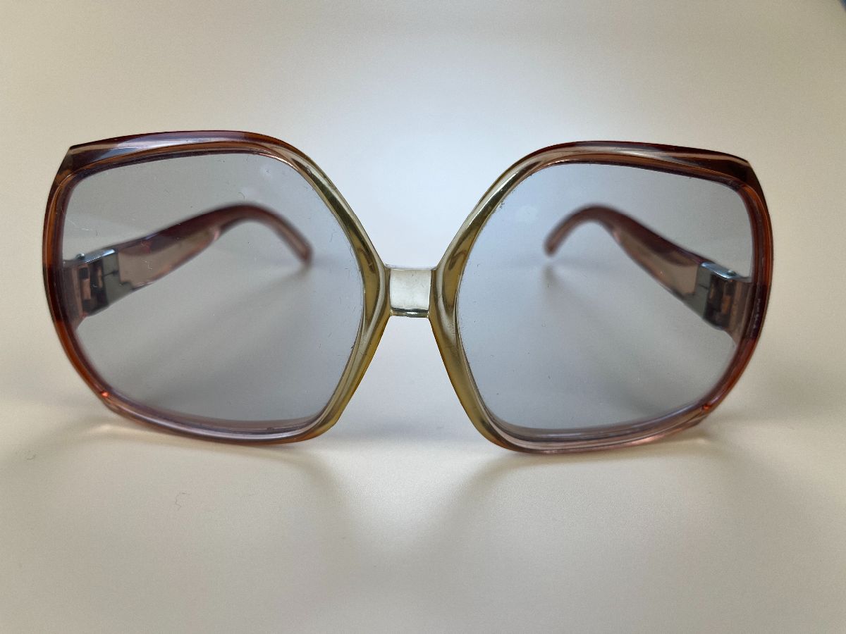 product details: 1970S OVERSIZED TRANSPARENT FRAME SUNGLASSES SHEER BLUE-GREY TINT LENSE, MADE IN FRANCE photo