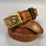 NARROW CUT SOFT LEATHER BELT SOLID STAMPED BRASS B INITIAL SLIDE BUCKLE