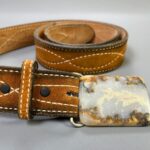 CONTRAST STITCHED SUEDE LEATHER BELT WITH BEAUTIFUL NATURAL AGATE STONE BUCKLE