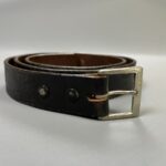 POLISHED LEATHER EMBOSSED DESIGN NARROW CUT LEATHER BELT SILVER SQUARED BUCKLE