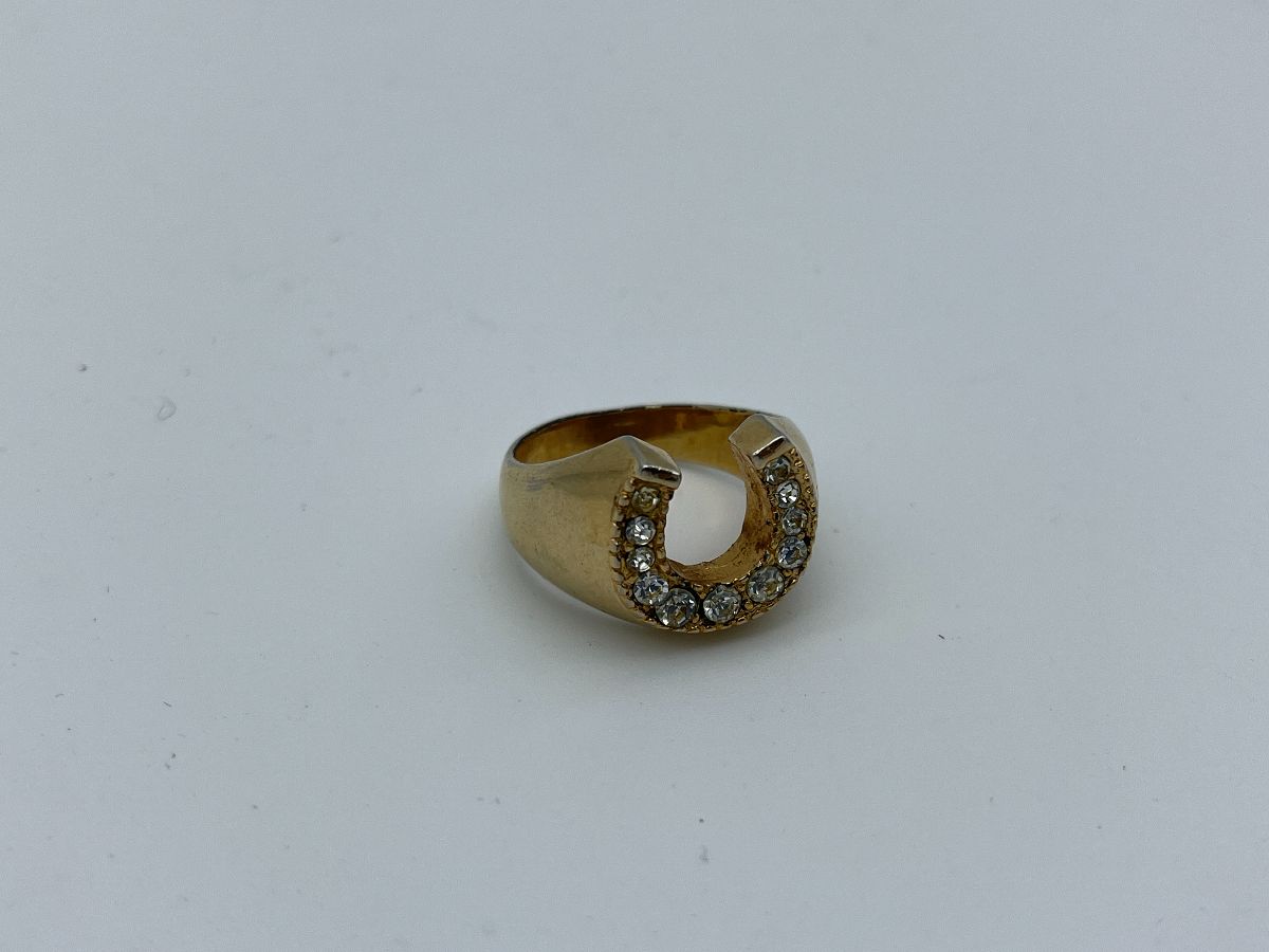 product details: CLASSIC GOLD PLATED HORSESHOE RING W/ INLAYED DIAMONDS photo