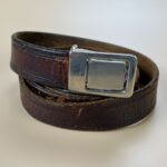 NARROW CUT SOFT & CRACKLED LEATHER BELT WITH REMOVABLE SQUARED BUCKLE