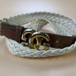 SO CUTE, RETRO 1970S-80S WOVEN COTTON BELT LEATHER TIPS & GOLD PLATED GG GUCCI BUCKLE