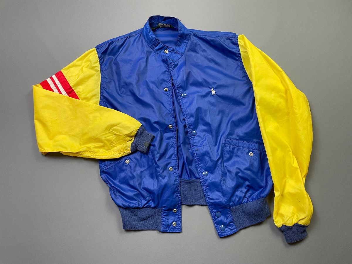 product details: FUN COLOR BLOCK NYLON WINDBREAKER JACKET RIBBED COLLAR & CUFFS SMALLER FIT photo