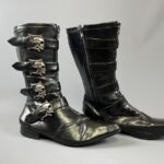 BROGUE VEGAN LEATHER SKULL BUCKLE BOOTS