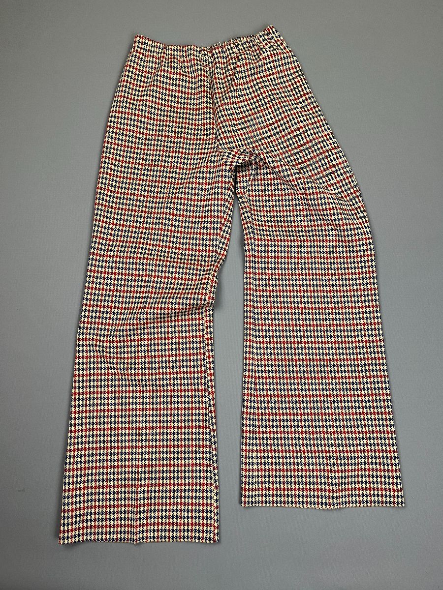 product details: ADORABLE 1960S-70S HOUNDSTOOTH WIDE LEG POLYESTER PANTS ELASTIC WAIST photo