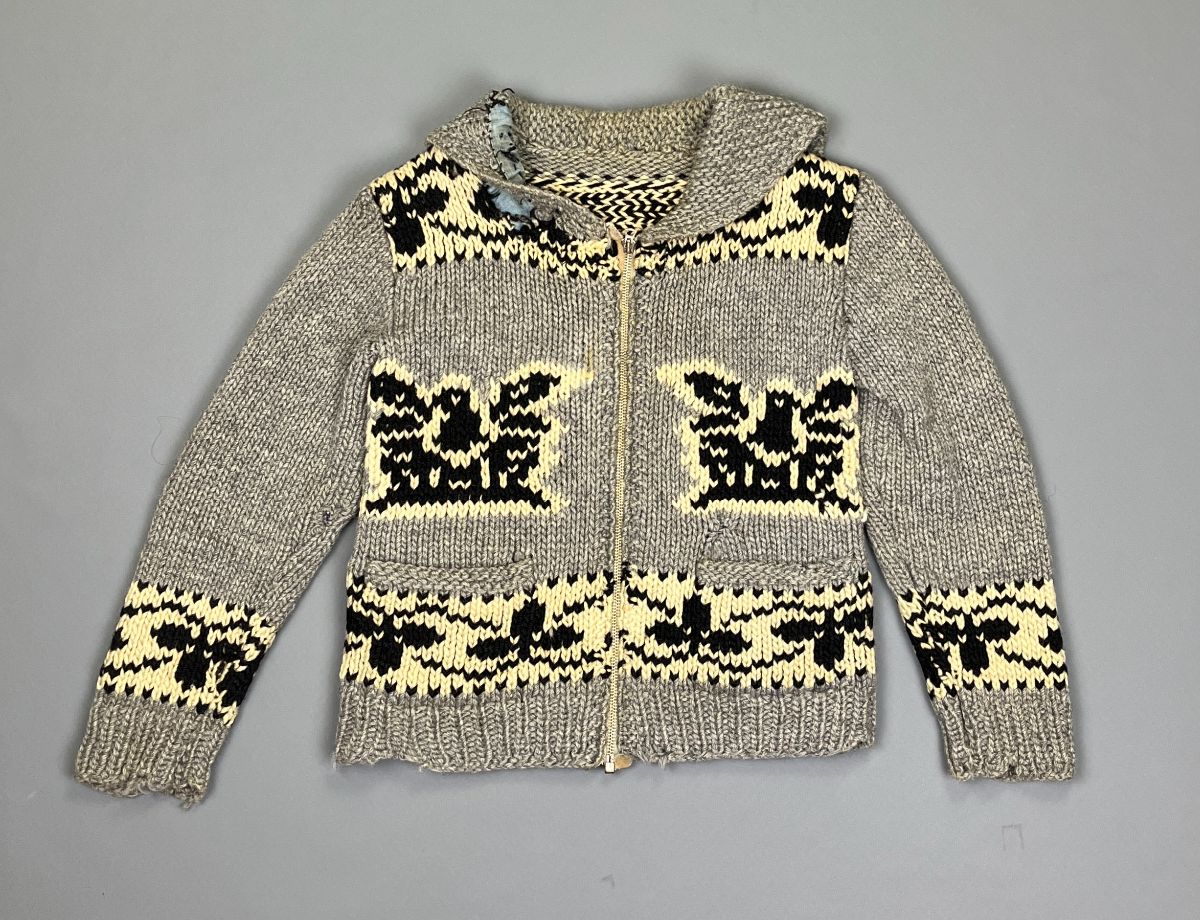 As-is Eagle Design Chunky Knit Wool Zip Up Cowichan Cardigan Sweater ...