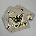 AS-IS EAGLE DESIGN CHUNKY KNIT WOOL ZIP UP COWICHAN CARDIGAN SWEATER FLAP COLLAR