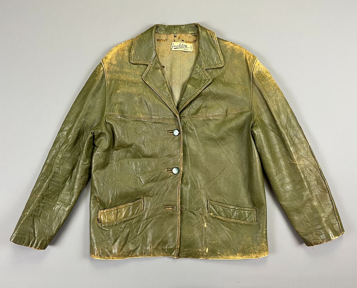 product details: MADE IN FRANCE LATE 60S GORGEOUS & DISTRESSED GREEN LEATHER JACKET photo