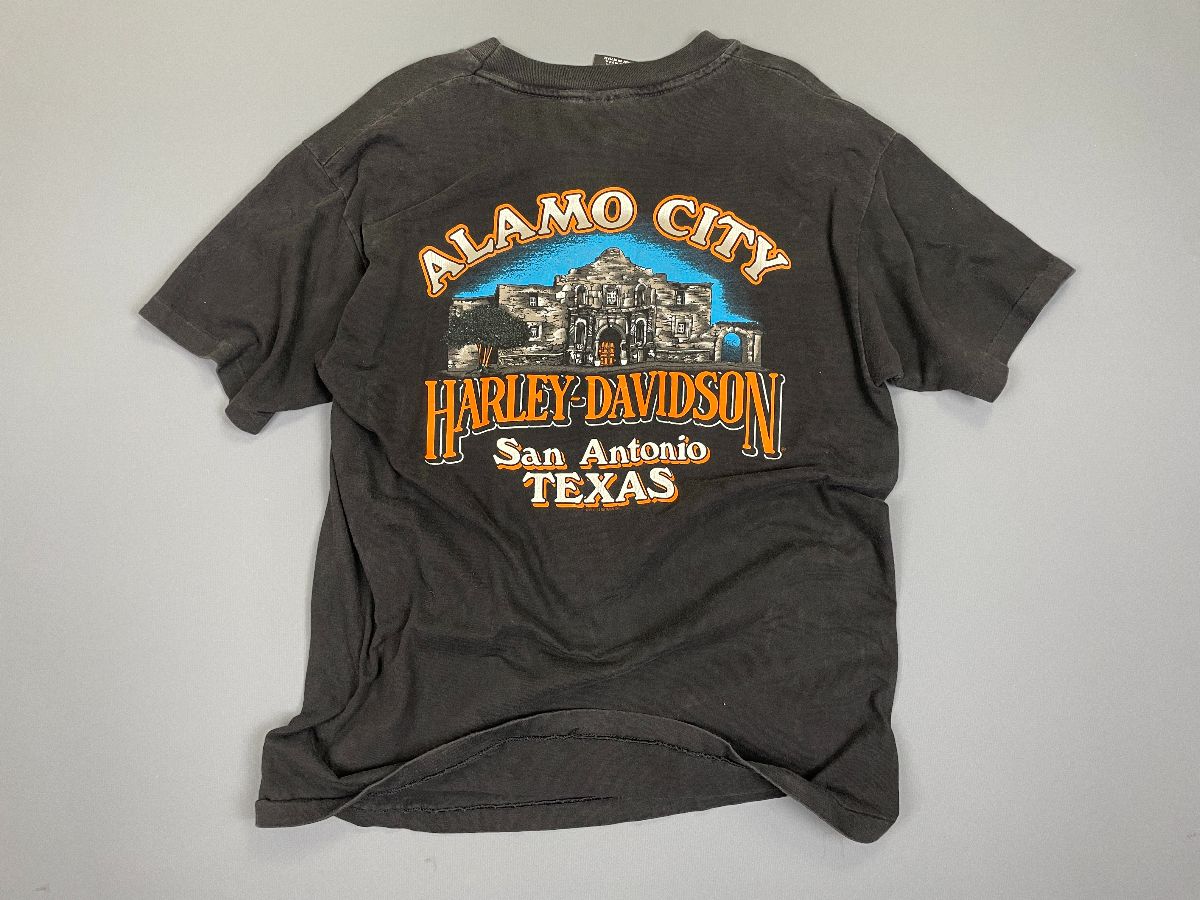 product details: HARLEY DAVIDSON ETCH LOGO GRAPHIC T-SHIRT ALAMO CITY TX AS-IS photo