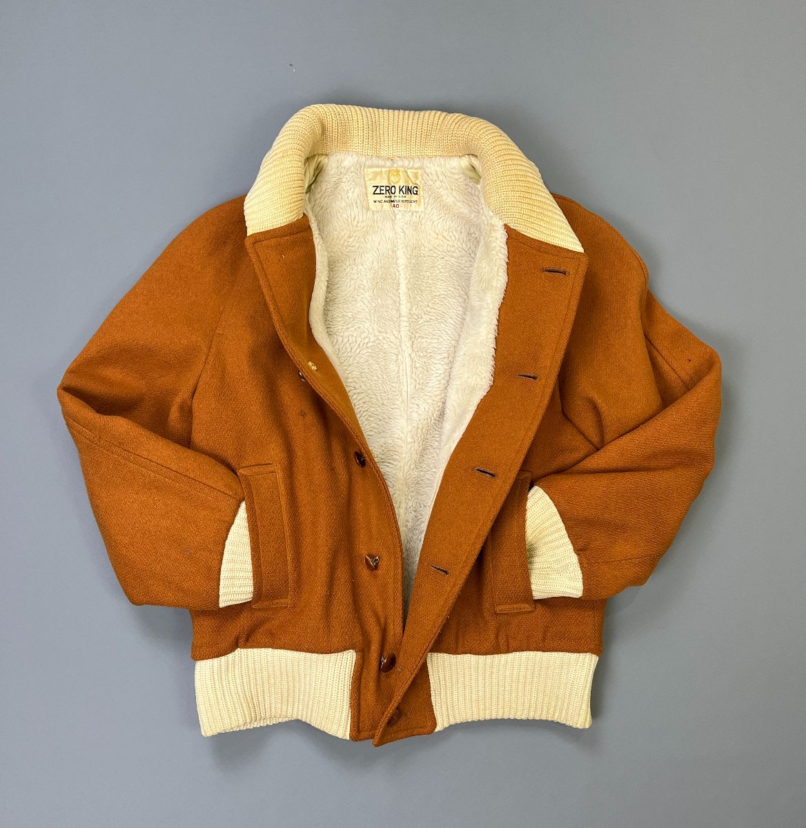 product details: THICK WOOL BUTTON UP JACKET W/ KNIT COLLAR AS-IS photo