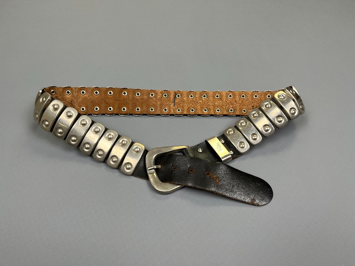 product details: BADASS CHUNKY SILVER RIVETED HARDWARE LEATHER BELT photo