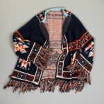 AWESOME 1970S KNIT FRINGE EDGE PONCHO STYLE SWEATER BELL SLEEVES NATIVE AMERICAN BUTTONS