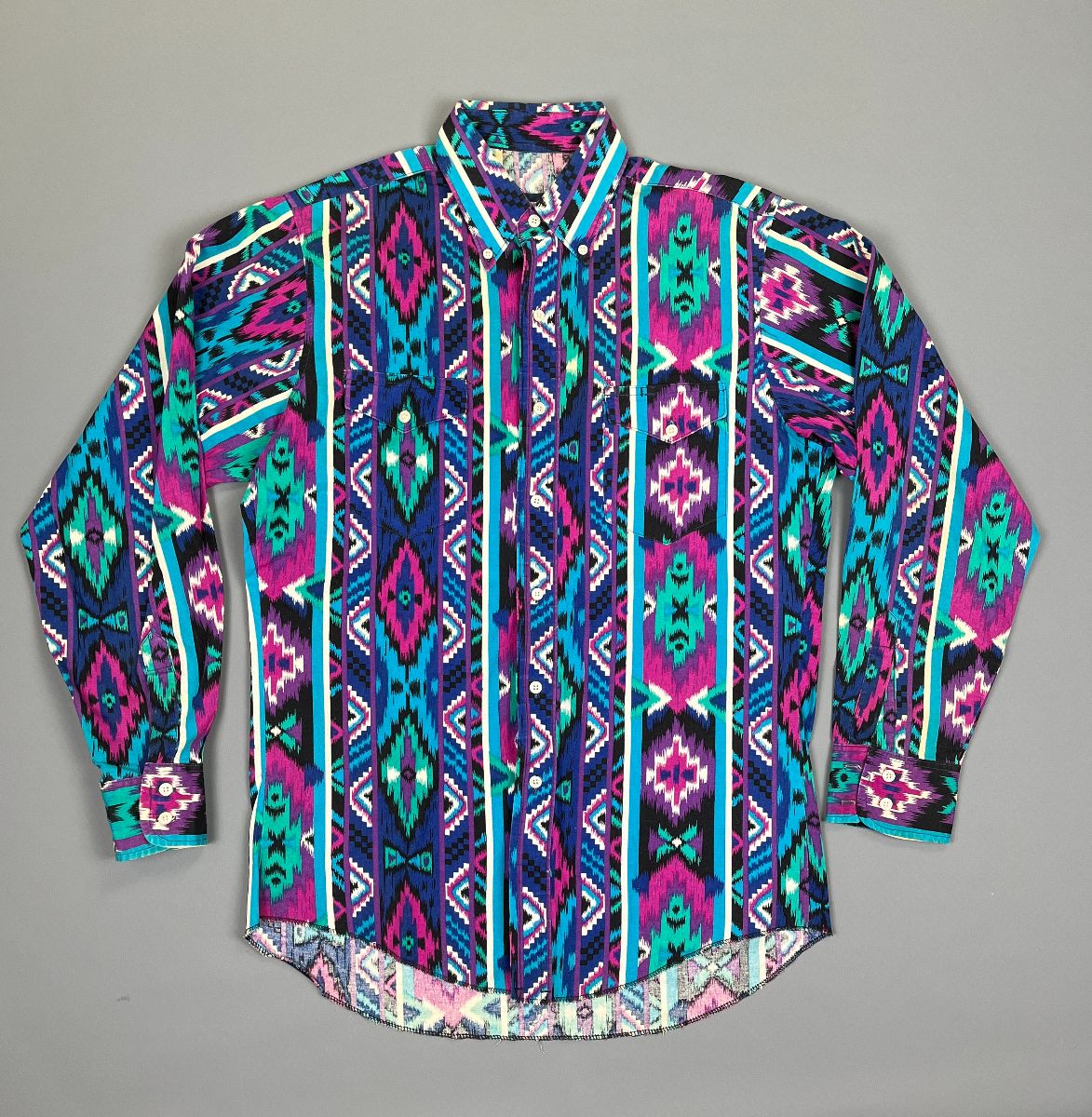 1990S ALLOVER AZTEC PRINTED LONG SLEEVE BUTTON DOWN WESTERN SHIRT