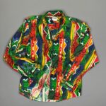 *AS-IS* WILD! 100% COTTON WESTERN SHIRT BRIGHT ALLOVER PRIMARY COLORED SNAKE PRINT