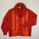 AMAZING RETRO 1970S KNIT CARDIGAN SWEATER WITH LEATHER VERTICAL PANELS