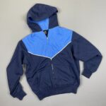 AWESOME! 1960S-70S ZIPUP COLOR BLOCK HOODED SWEATSHIRT W/ PIPING TRIM