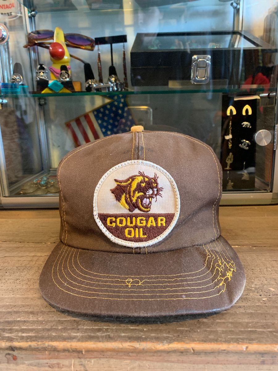 product details: FADED COUGAR OIL DISTRESSED SNAPBACK HAT CONTRAST STITCH photo