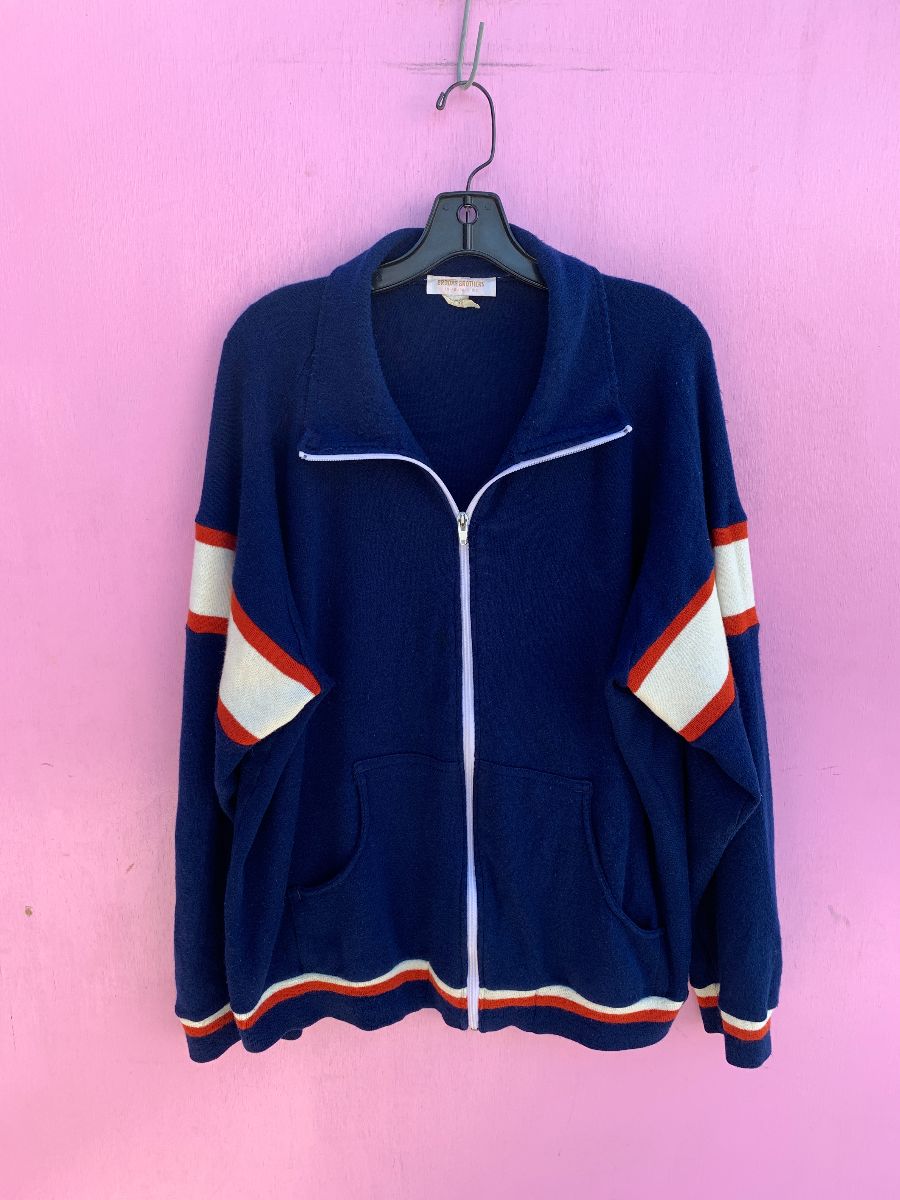 product details: COZY RETRO STRIPED COLOR BLOCK ZIPUP COTTON TRACK JACKET AS-IS photo