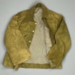 GORGEOUS 1960S OLIVE GREEN SUEDE JACKET GEOMETRIC PRINTED LINING