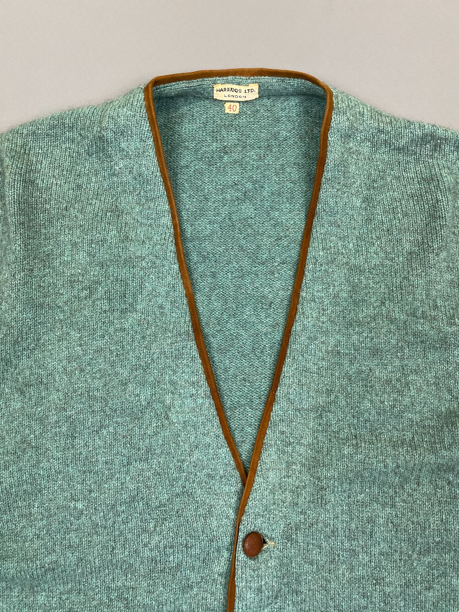 Killer 1950s-60s Ballantynes Cashmere Wool Cardigan Sweater Suede ...