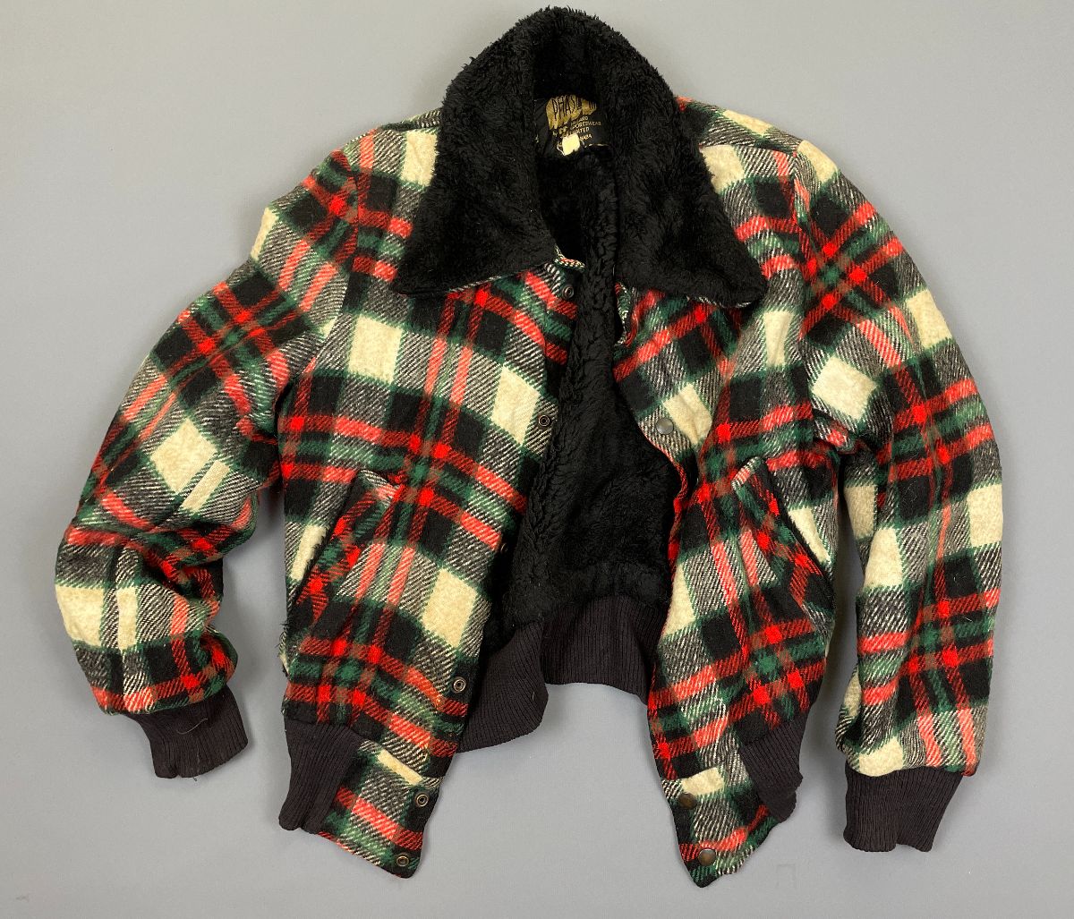 product details: AMAZING PLAID SHERPA LINED BOMBER JACKET RIBBED CUFFS photo
