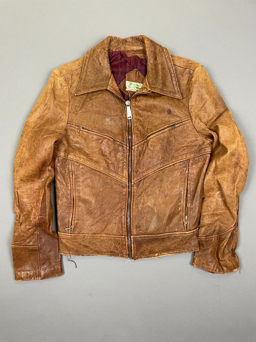product details: AS-IS WEATHERED SOFT RETRO LEATHER JACKET W/ INNER LINING SMALL FIT photo