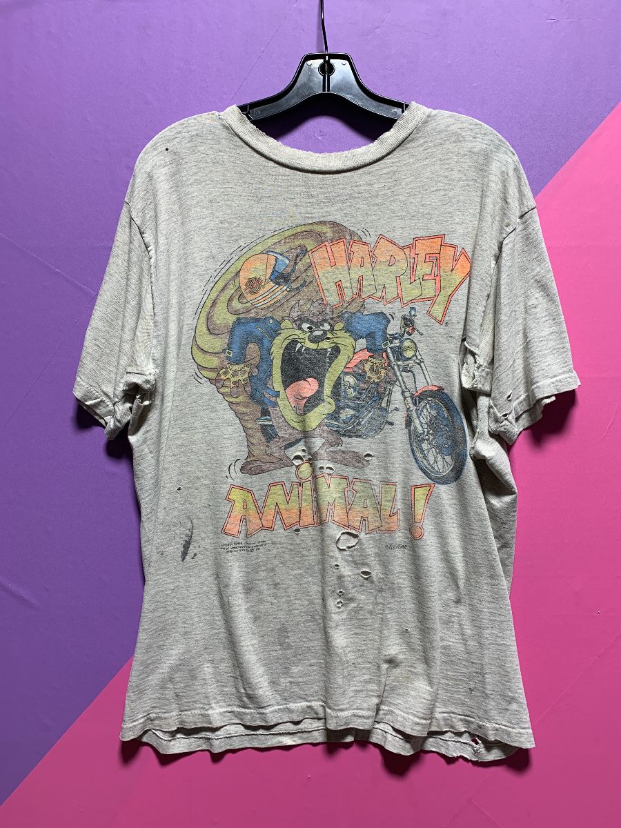 product details: 1990S HEAVILY DISTRESSED & THRASHED LOONEY TOONS HARLEY TAZ DESIGN T-SHIRT photo