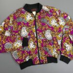 ALLOVER BAROQUE CLOCK PRINT PURPLE COTTON WINDBREAKER BOMBER JACKET
