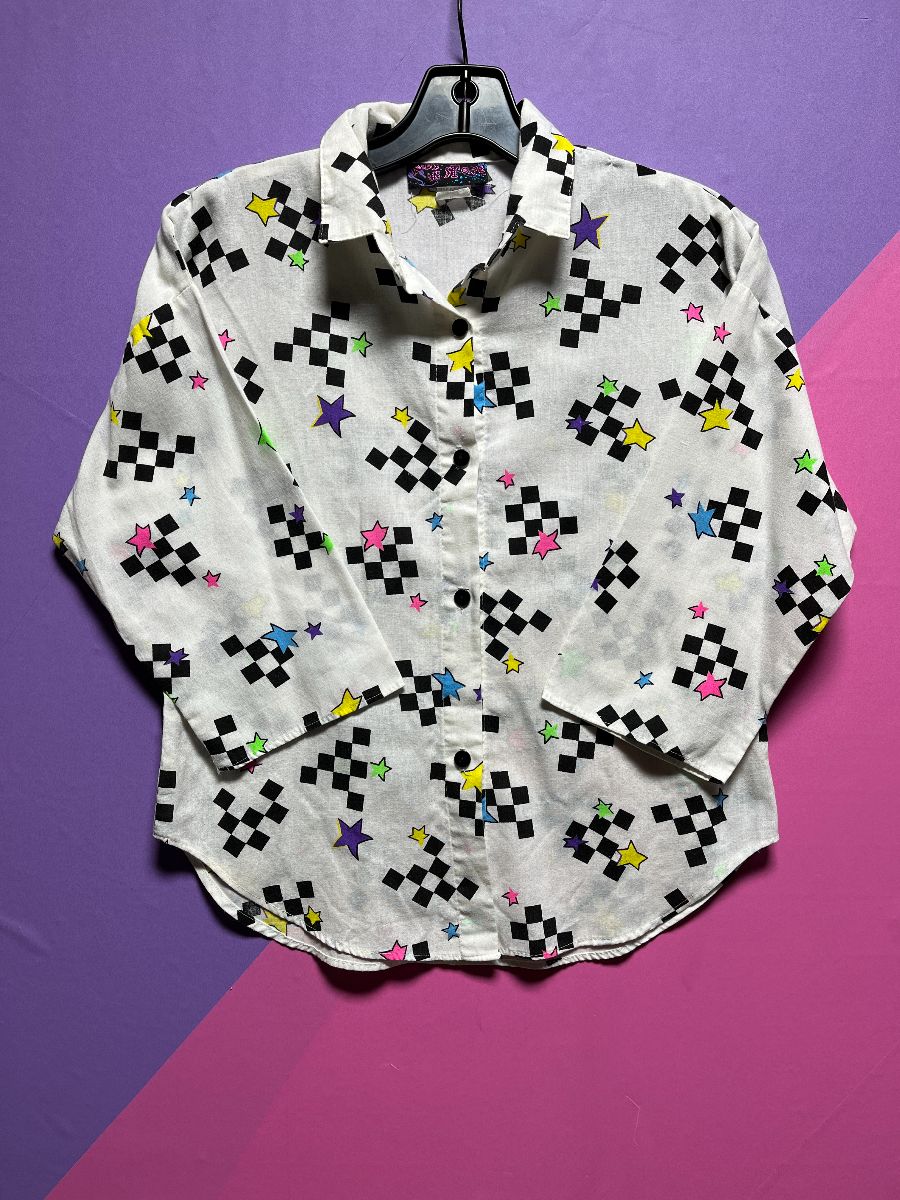 product details: ADORABLE! 1980S CHECKERED & STAR PRINT photo