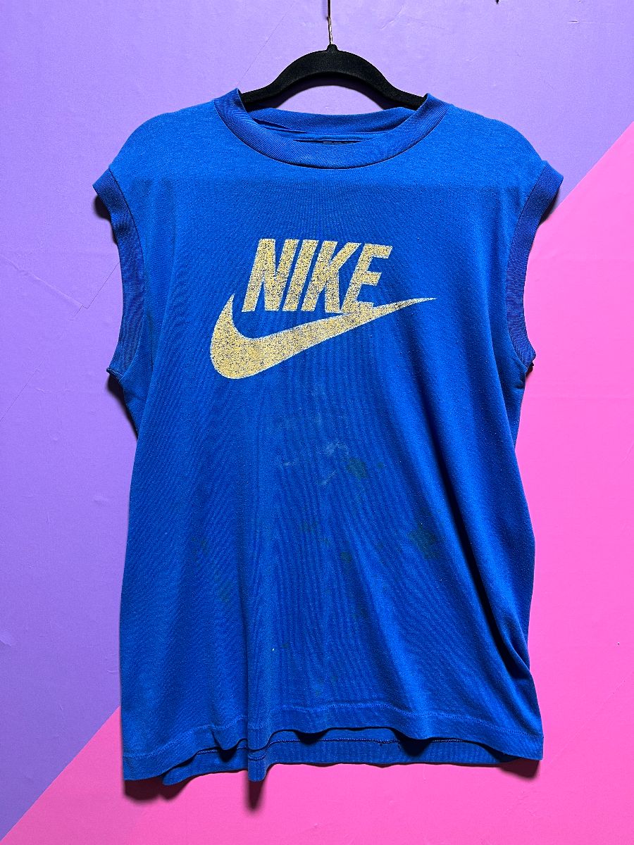 product details: *AS-IS* AWESOME & DISTRESSED 1970S BLUE TAG NIKE SLEEVELESS T-SHIRT photo