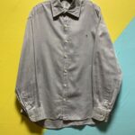 A BATHING APE GRAY LONG SLEEVE BUTTON UP SHIRT EMBROIDERED LOGO