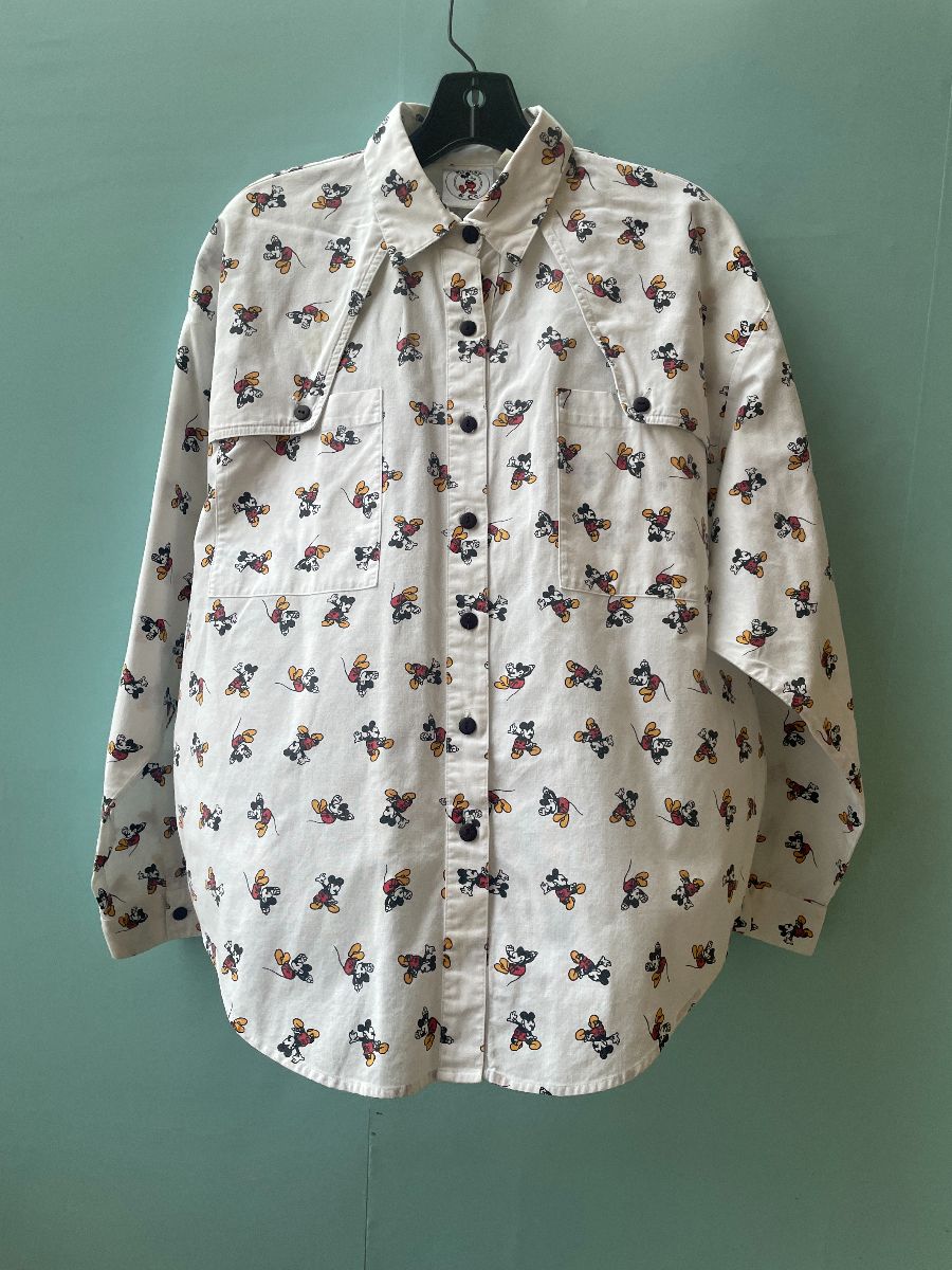 product details: 1980S ALLOVER MICKEY MOUSE PRINT LONG SLEEVE BUTTON UP COTTON WESTERN STYLE SHIRT photo