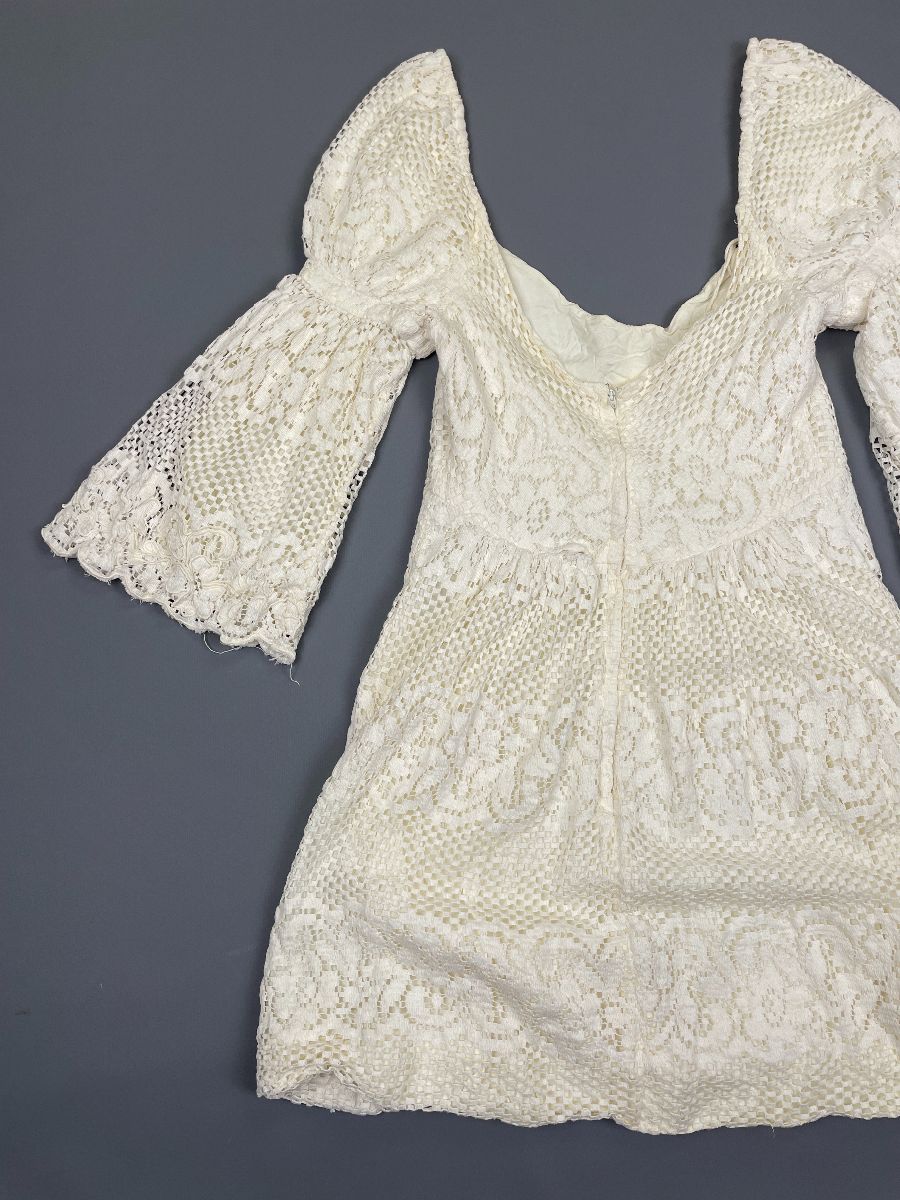 product details: *AS-IS* COTTON EYELET LACE MINI DRESS BILLOWING SLEEVES photo