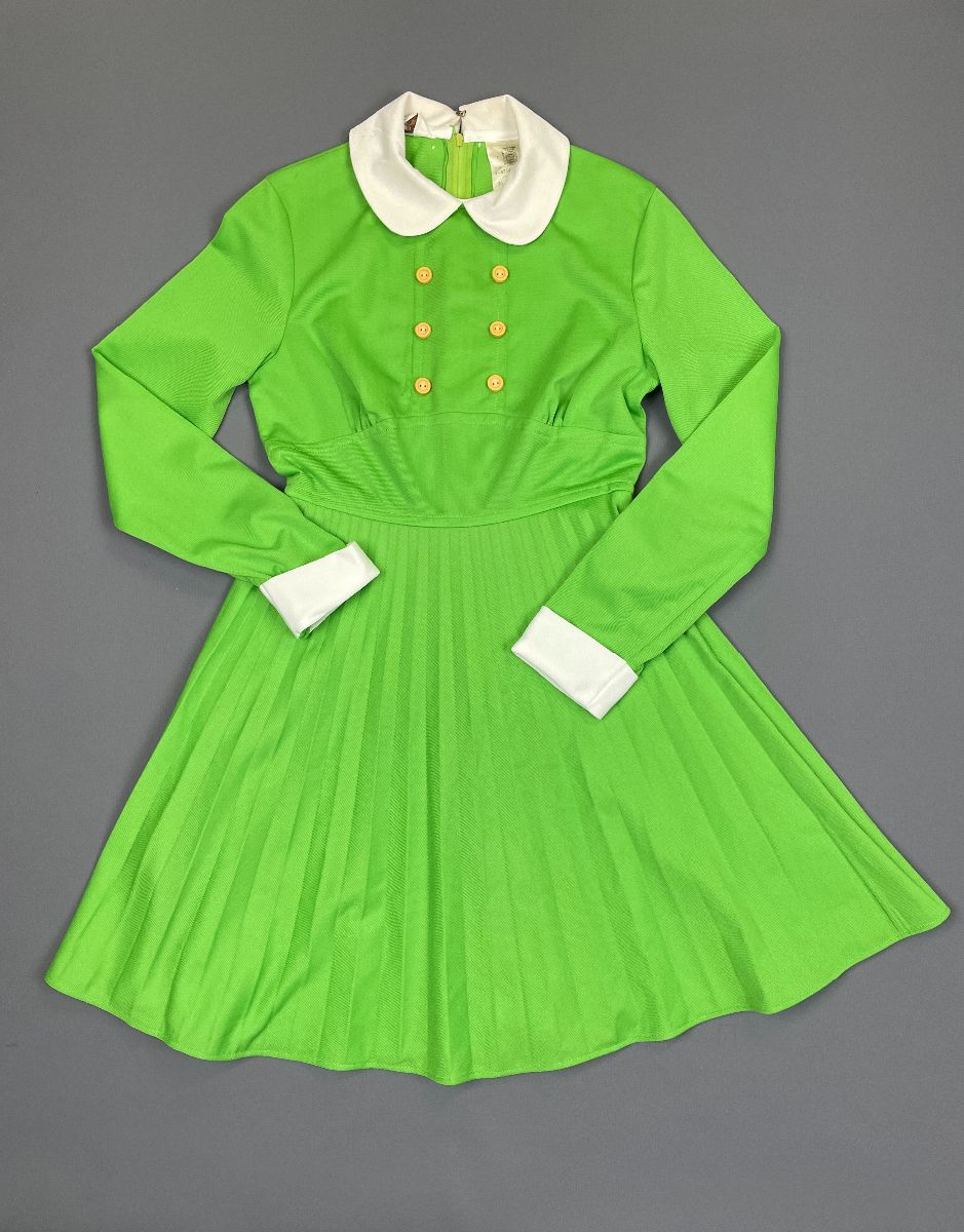 product details: *AS-IS 1960S LIME GREEN POLYESTER COLLARED MINI DRESS photo