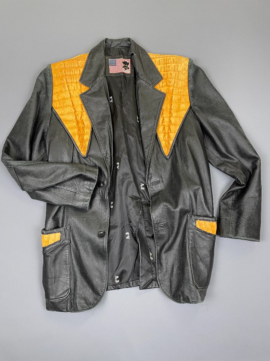as-is Crocodile Leather Paneled Western Style Leather Jacket Blazer