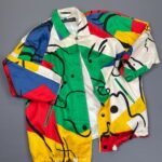 KILLER! 1980S PAINTERLY MONDRIAN COLOR BLOCK PRINT MIDI TRENCH BOXY JACKET