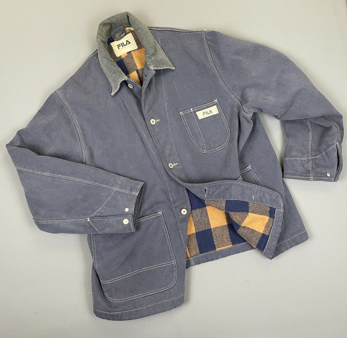 Rad! 1990s Heavy Denim Chore Jacket W/ Buffalo Plaid Inner Lining ...