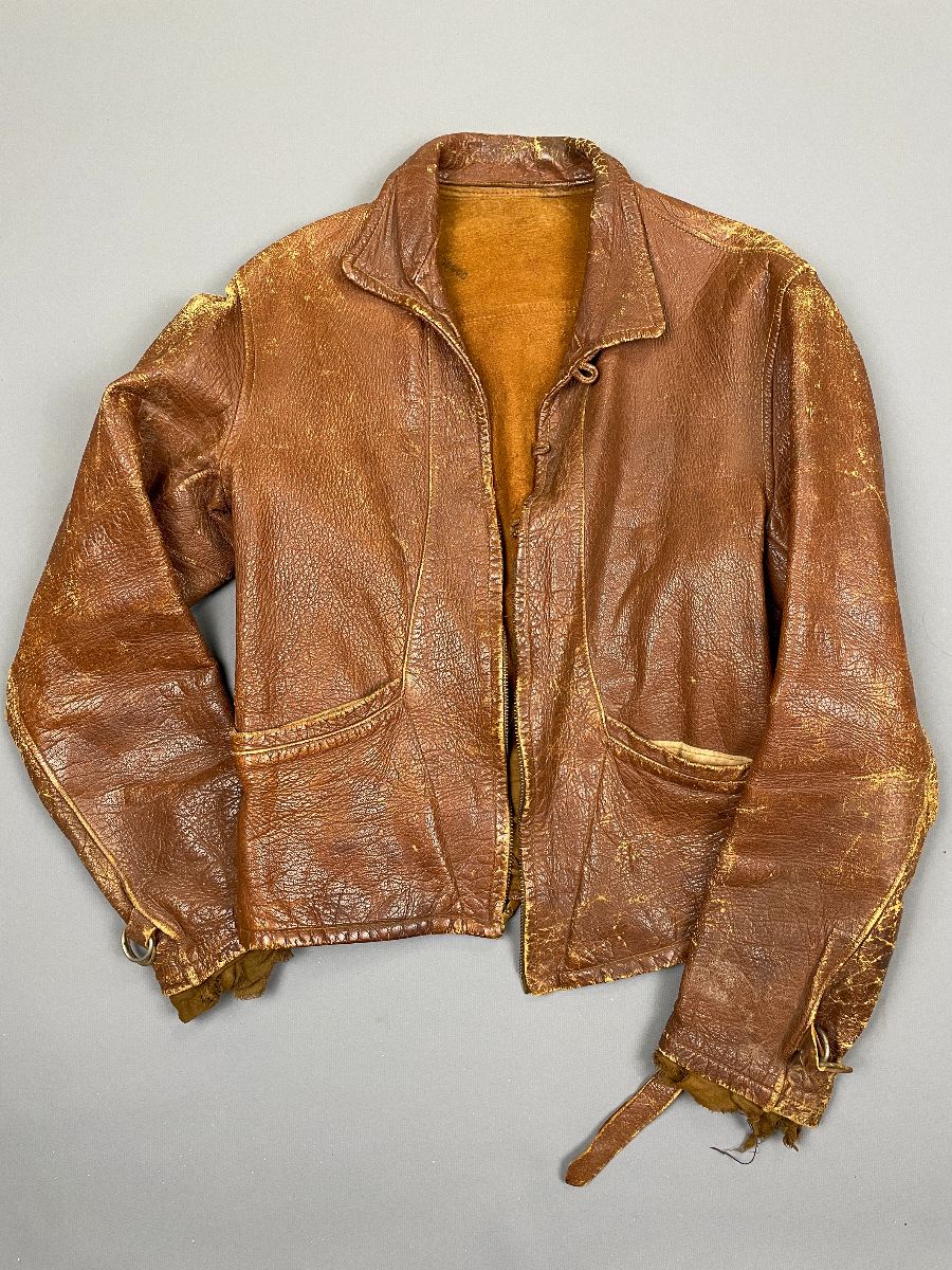 *AS-IS *DISTRESSED 1930S-40S BUCKLE BACK HORSE HIDE LEATHER JACKET SMALL  FIT TALON ZIPPER