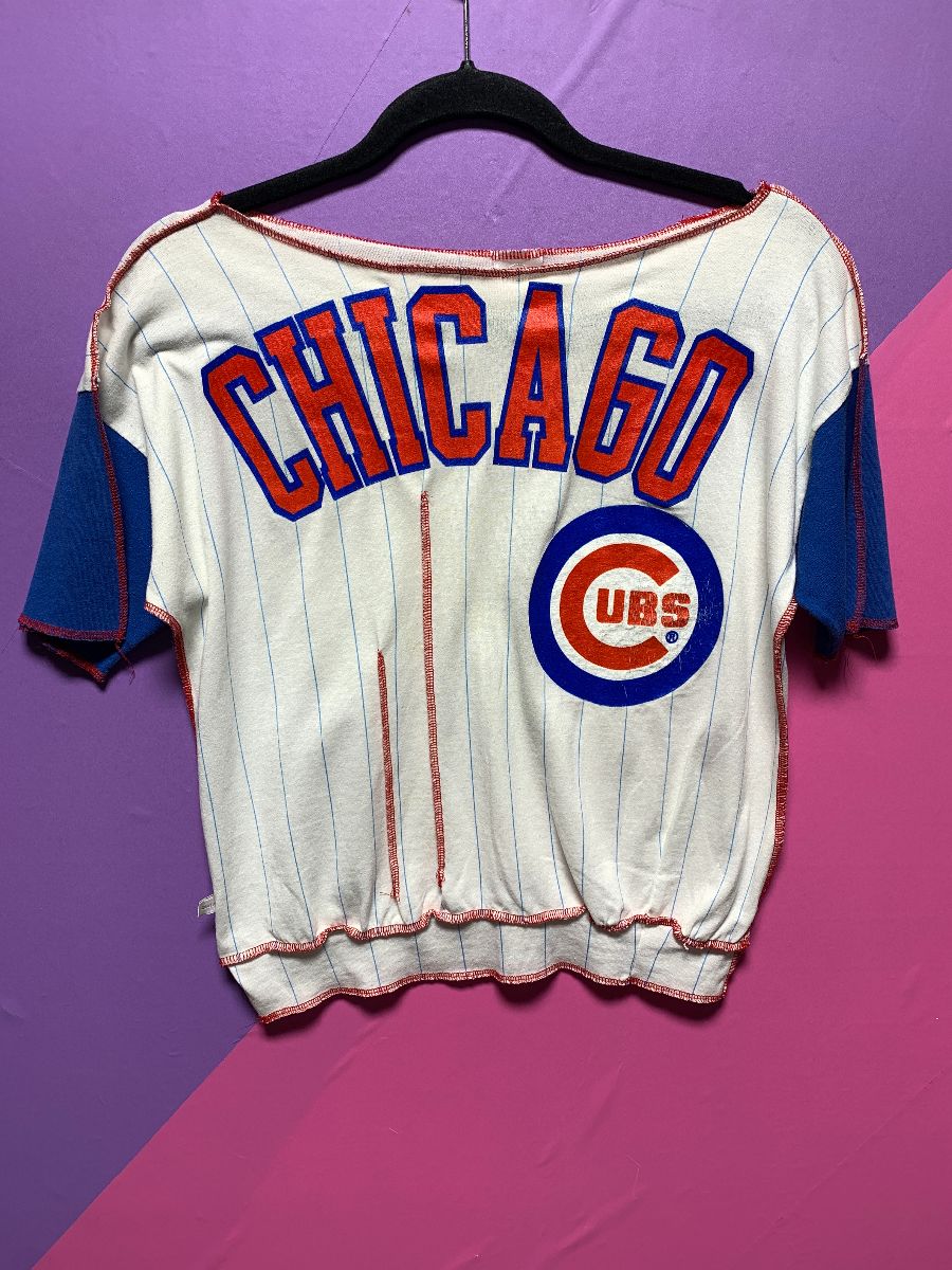 product details: CHICAGO CUBS REWORKED TOP BOAT NECK & EXPOSED SEAMS photo