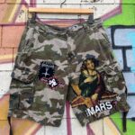 HAND CUSTOMIZED  PUNK PATCHED MILITARY CAMO CARGO SHORTS