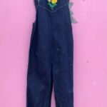 AS-IS CUTE EMBROIDERED FLOWERS DARK DENIM OVERALLS