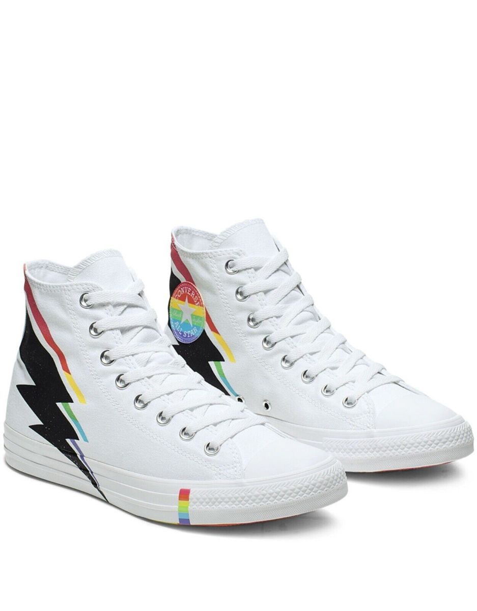 product details: CUTE! PRIDE RAINBOW LIGHTNING BOLT GRAHIC RAINBOW LACED HIGH TOP CHUCK TAYLOR SNEAKERS photo