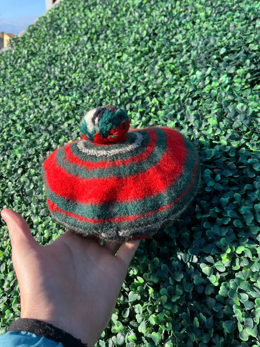 product details: 100% WOOL ADORABLE COLORFUL STRIPED BERET HAT WITH POM POM ACCENT photo