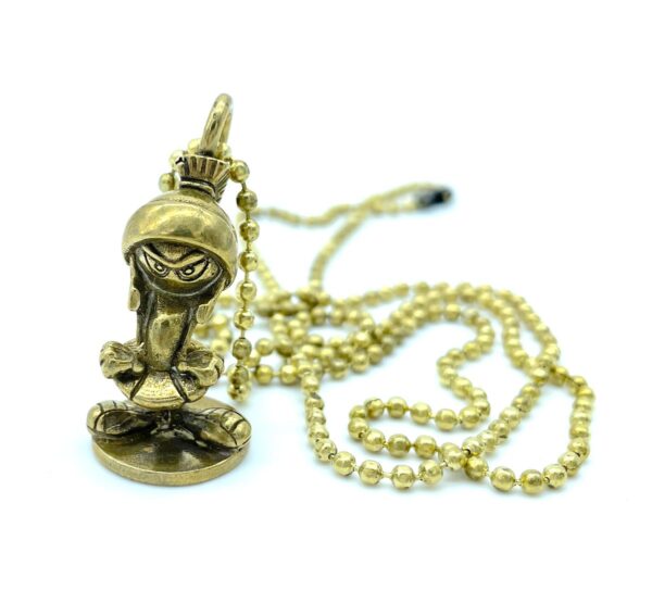 MARVIN THE MARTIAN SOLID BRASS REPLICA FIGURINE PENDANT NECKLACE, HEAVY BALL CHAIN