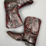 OXBLOOD RED LEATHER RANCHER BOOTS SUBTLE EMBROIDERED DESIGN