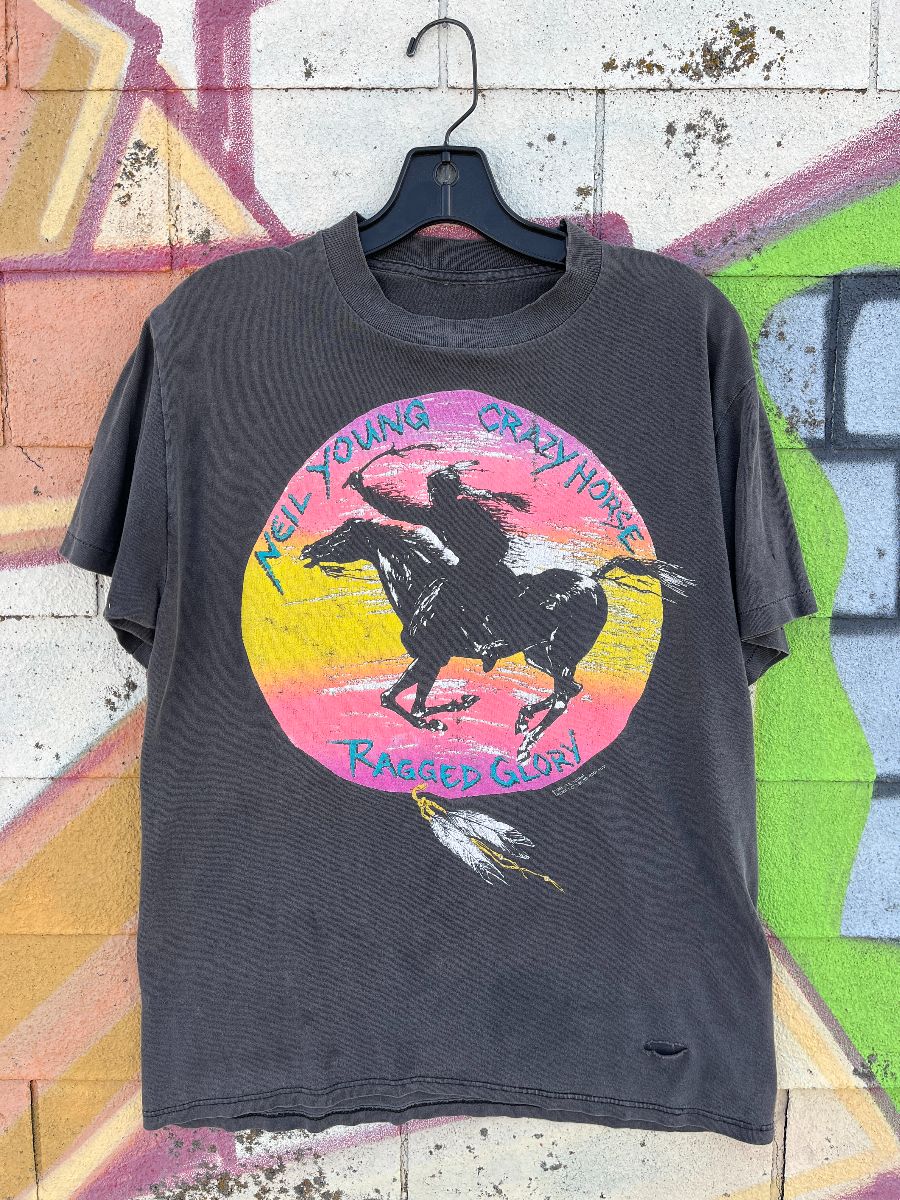 product details: AS-IS FADED NEIL YOUNG CRAZY HORSE RAGGED GLORY 1991 TOUR SINGLE STITCH T-SHIRT photo